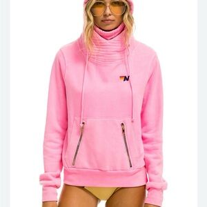 Aviator Nation Ninja neon Pink Oversized Hoodie with Long Sleeves